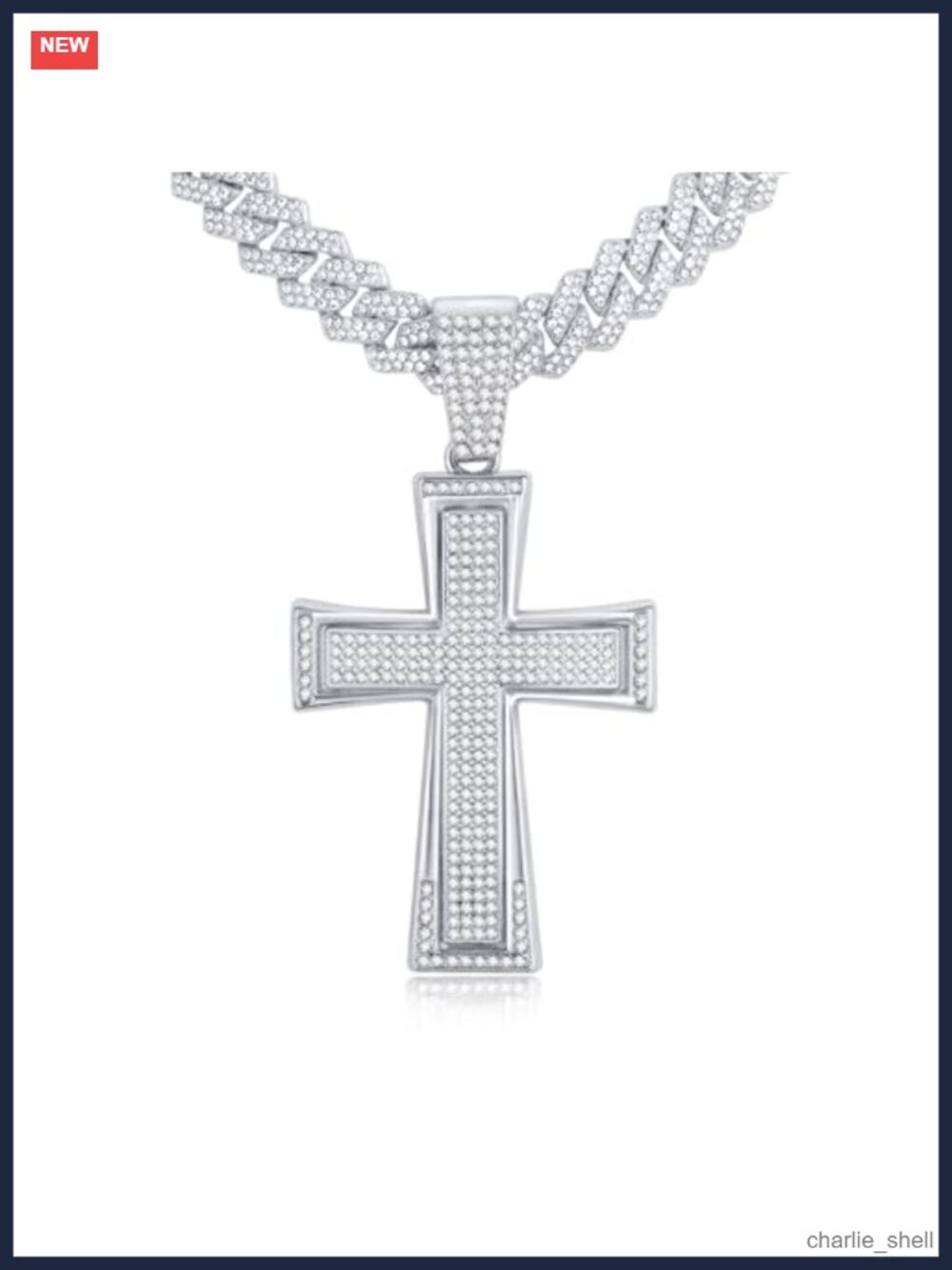 Mens Cross Necklace 26 Inch Wheat Chain Iced Out CZ Pendant Jewelry